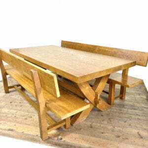 M 3387 Large Oak X Frame Dining Table with Benches 1