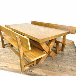 Large Oak X-Frame Dining Table with Benches