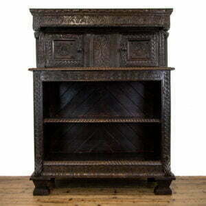 M 3617 Antique Carved Oak Court Cupboard with Bookcase Base 1