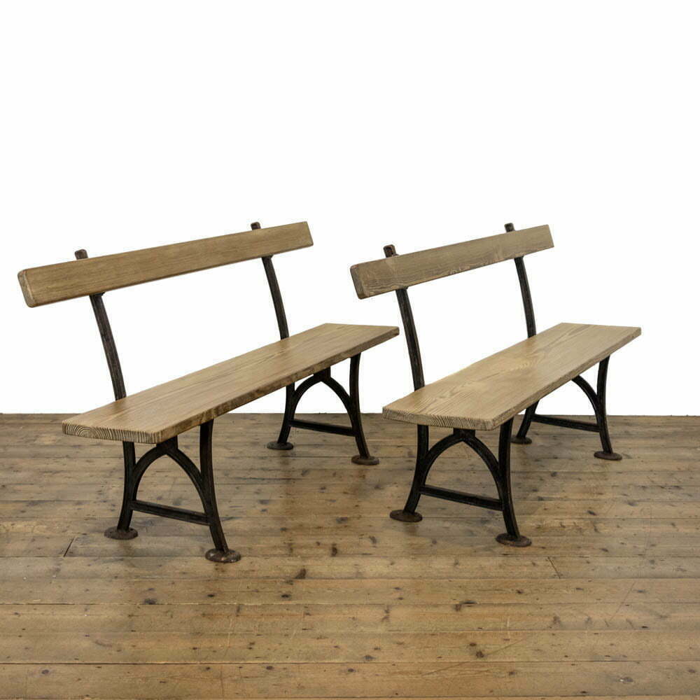 Pair of Antique Pitch Pine Railway Station Benches