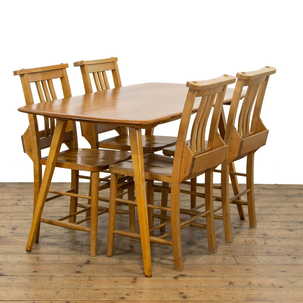 Vintage Kitchen Table with Set of Four Chapel Chairs