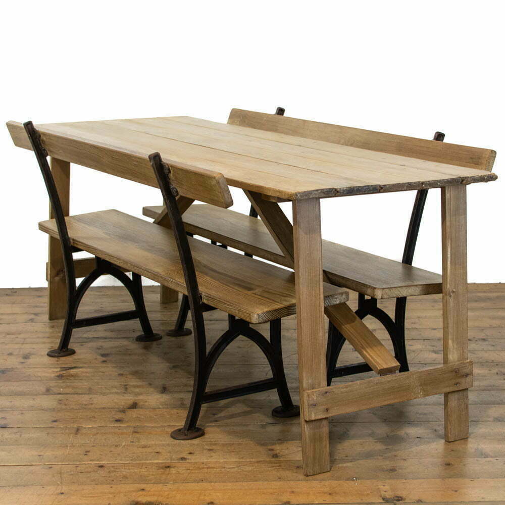 Rustic Folding Table with Two Railway Benches