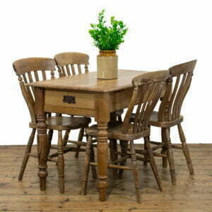 Antique Pine Kitchen Table With Set of Four Similar Kitchen Chairs