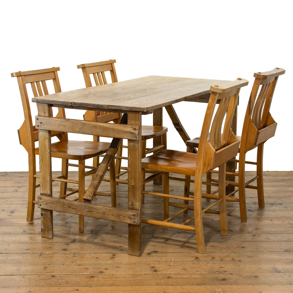 Oak Folding Table with Four Chapel Chairs