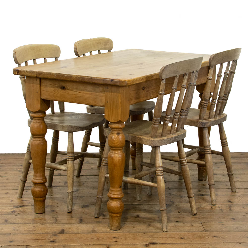 Pine Kitchen Table With Four Spindle Back Chairs