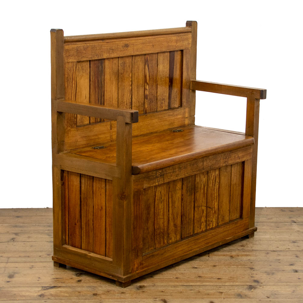 Rustic Pitch Pine Settle with Storage