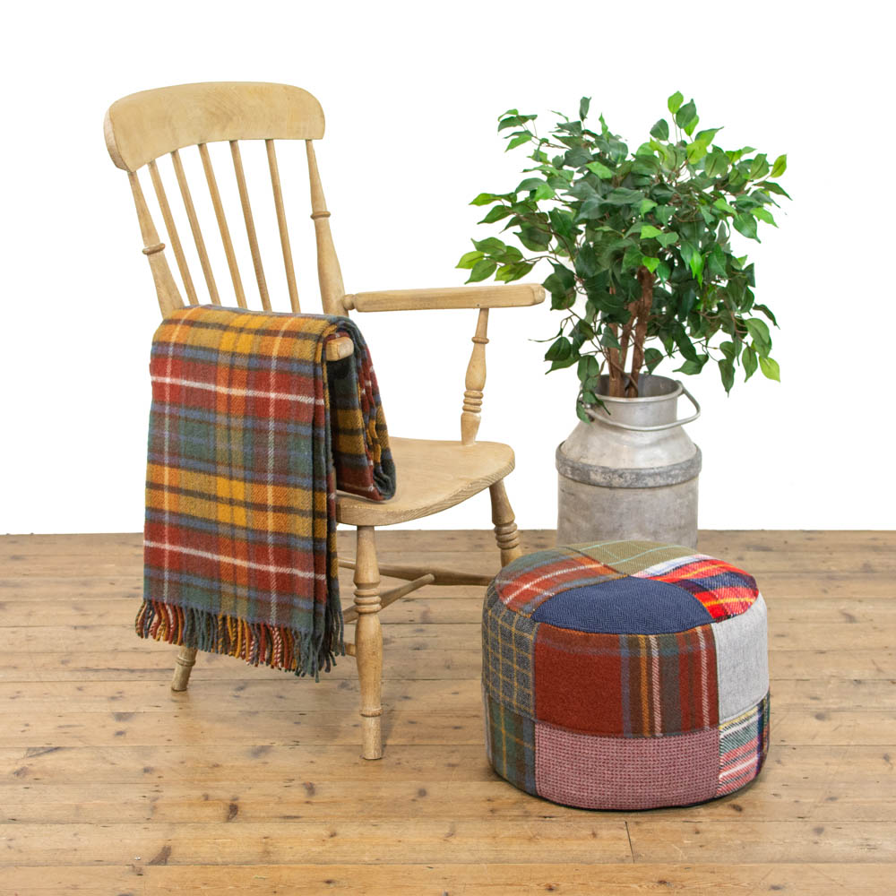 Traditional Tartan Welsh Blanket and Colourful Patchwork Pouffe Footstool