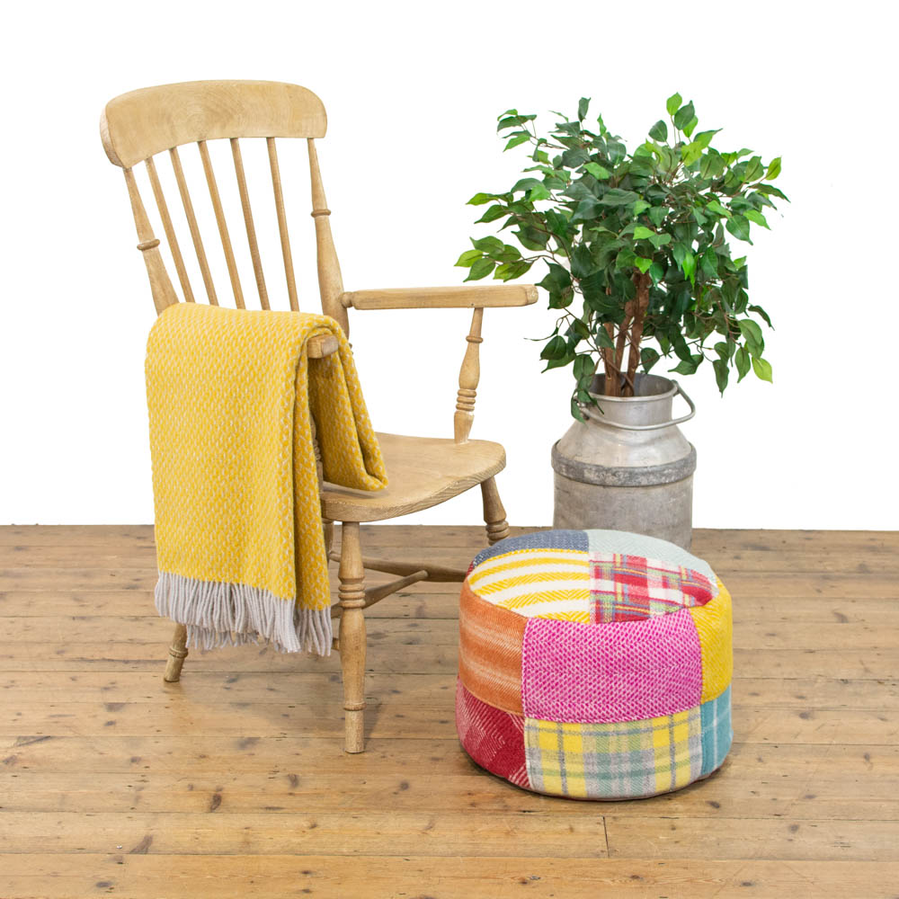 Yellow Diamond Welsh Blanket and Colourful Patchwork Pouffe Footstool