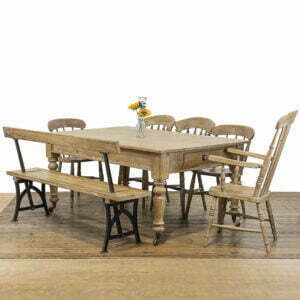 Large Antique Pine Kitchen Table on Castors