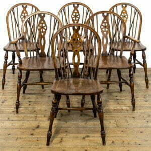 Set of Six Antique Windsor Wheelback Kitchen Chairs