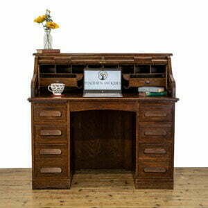 Antique Oak Pedestal Roll Top Desk