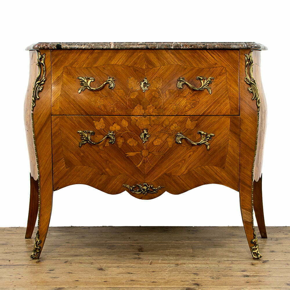 Antique French Louis XV Style Kingwood Bombe Commode Chest with Marble Top