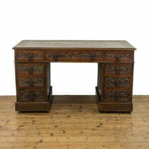 Antique Carved Oak Pedestal Writing Desk