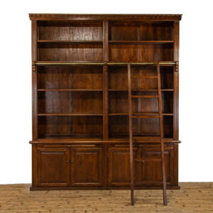 Large Oak Library Bookcase With Ladder