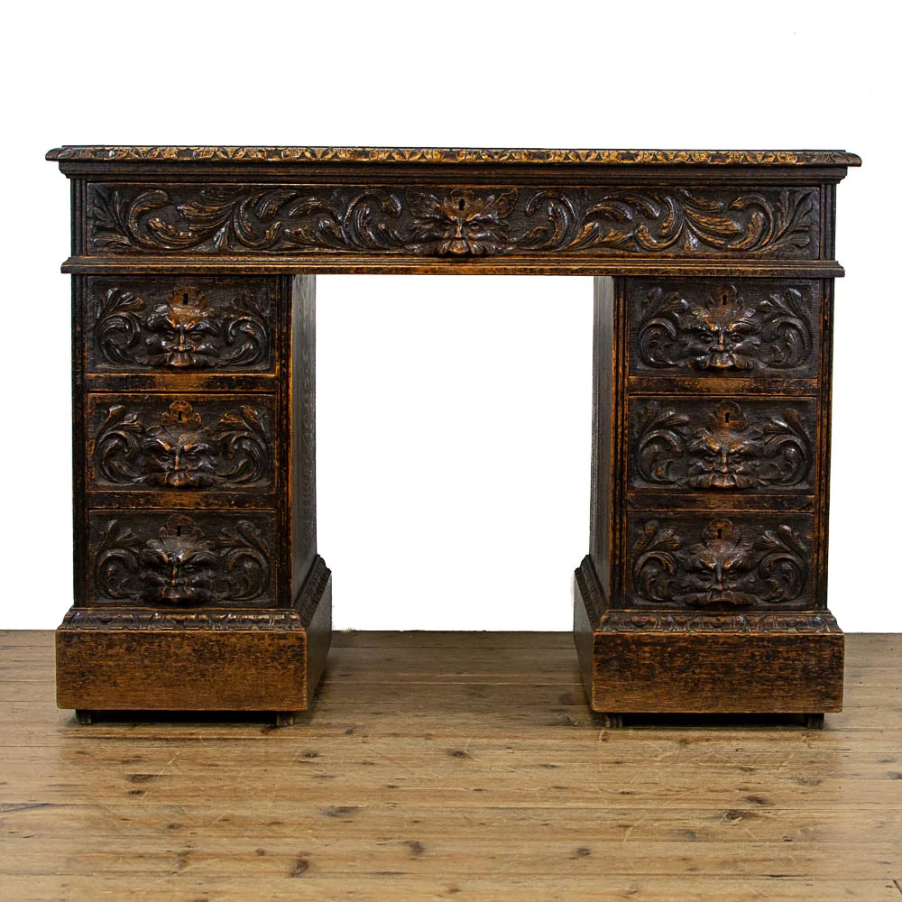 Victorian Antique Carved Oak Greenman Desk