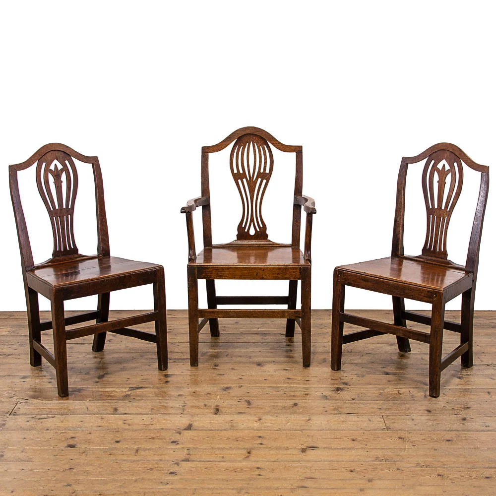 Set of Three Antique Oak Farmhouse Chairs