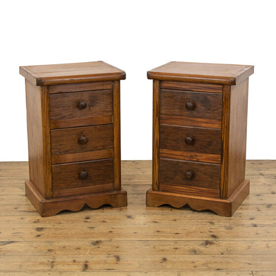 M-4761 Pair of Reclaimed Pine Three Drawer Bedside Cabinets Penderyn Antiques (1)