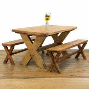 M-4766 Rustic Farmhouse Kitchen Table with Benches Set Penderyn Antiques (1)