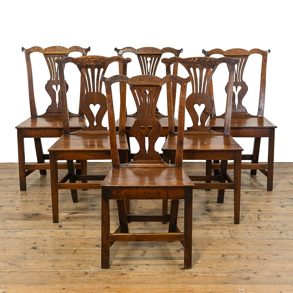 Set of Six Antique Oak Farmhouse Kitchen Chairs