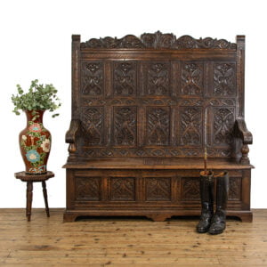 M-1241 Victorian Antique Carved Oak Settle Penderyn Antiques (13)