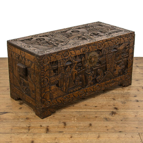 M-4810 Carved Camphor Wood Trunk Penderyn Antiques (1)