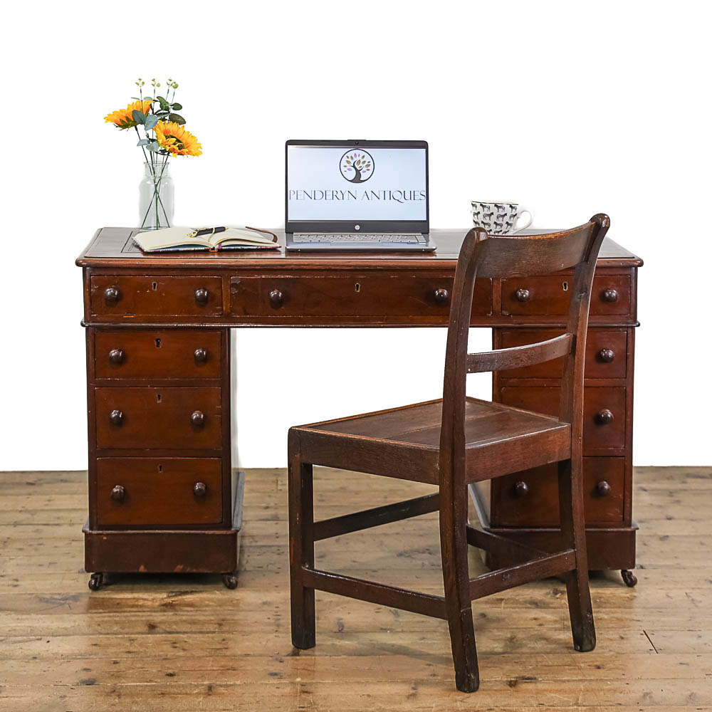 Victorian Antique Mahogany Pedestal Writing Desk