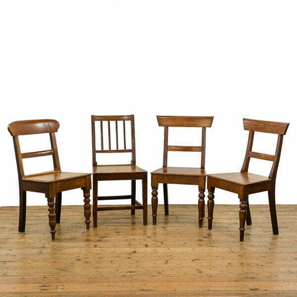 M- 3401B Harlequin Set of Four Antique Oak Farmhouse Chairs Penderyn Antiques (1)
