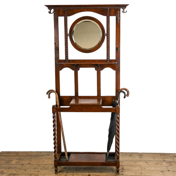 M- 4886 Vintage Oak Hall Stand Penderyn ANtiques (1)