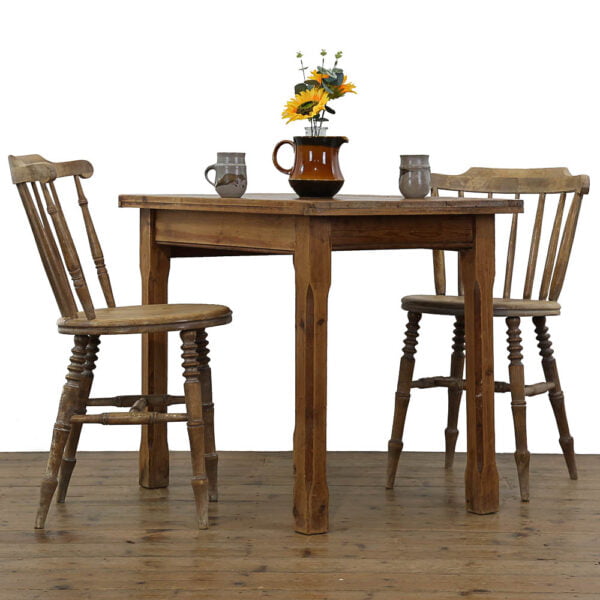 M-1444 Small Farmhouse Pine Kitchen Table with Two Penny Chairs Set (1)