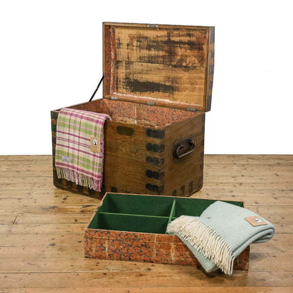 M-4989 Antique Oak and Metal Bound Trunk Penderyn Antiques (1)
