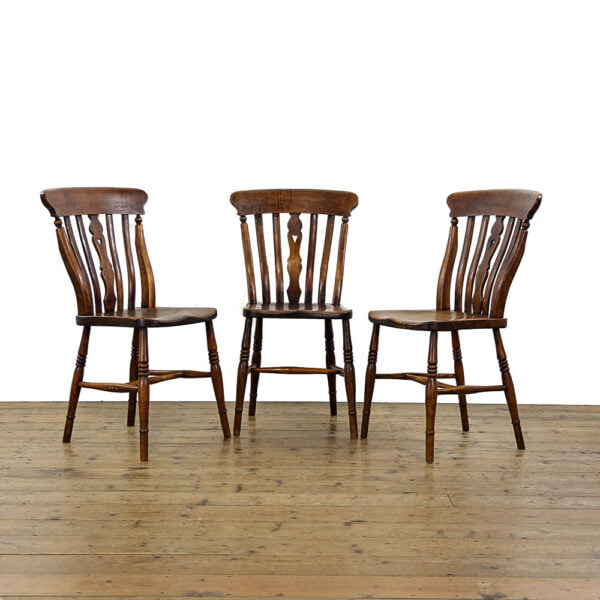 M-5028 Antique Set of Three Elm Farmhouse Kitchen Chairs Penderyn Antiques (1)