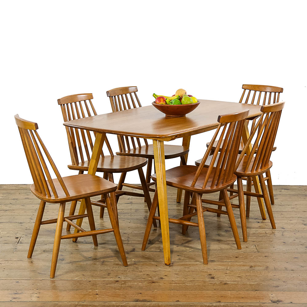 Vintage Ercol Style Table with Set of Six Chairs