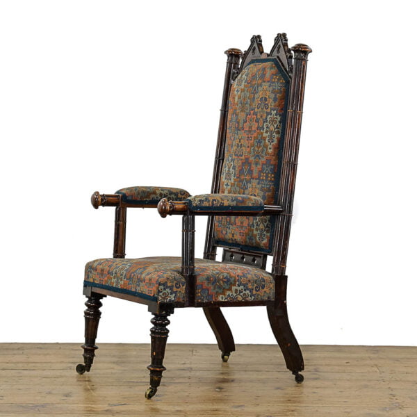 M-5054 Antique 19th Century Upholstered Gothic Armchair Penderyn Antiques (1)