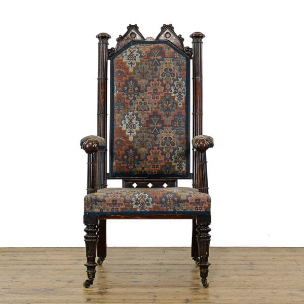 M-5054 Antique 19th Century Upholstered Gothic Armchair Penderyn Antiques (2)