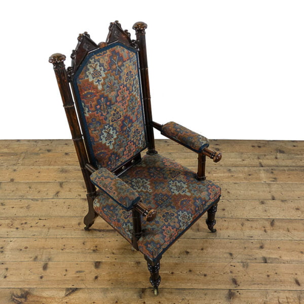 M-5054 Antique 19th Century Upholstered Gothic Armchair Penderyn Antiques (5)