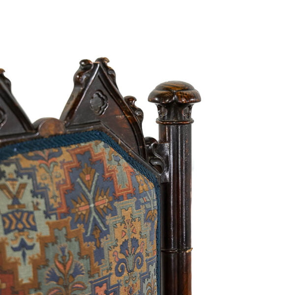 M-5054 Antique 19th Century Upholstered Gothic Armchair Penderyn Antiques (6)