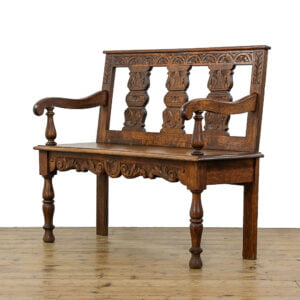M-5065 Antique Victorian Carved Oak Hall Bench Penderyn Antiques (1)