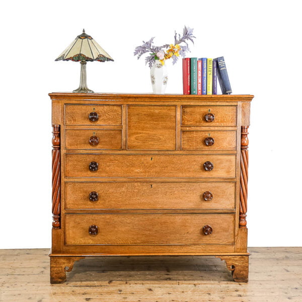 M-5075 Antique Victorian Oak Scotch Chest of Drawers Penderyn Antiques (1)