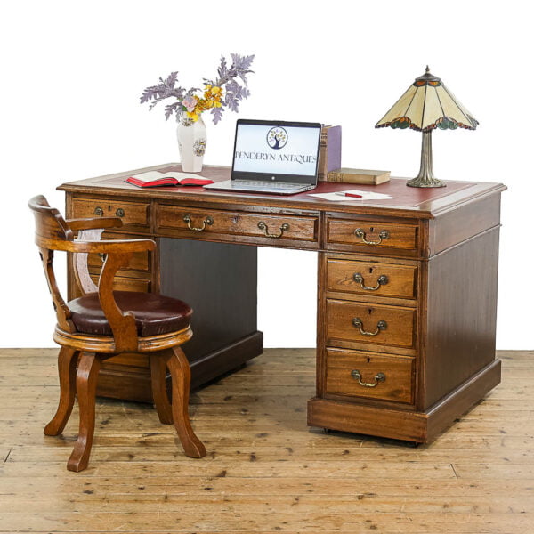 M-5076 Antique Edwardian Mahogany Twin Pedestal Desk Penderyn Antiques (1)