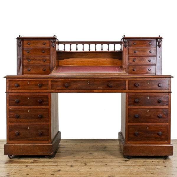 M-5033 Large Antique Oak Sloped Twin Pedestal Desk Penderyn Antiques (1)