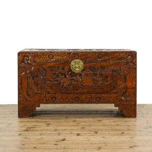 M-5127 Antique Early 20th Century Oriental Carved Camphor Wood Trunk Penderyn Antiques (1)