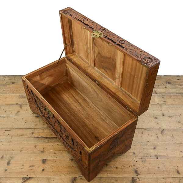 M-5127 Antique Early 20th Century Oriental Carved Camphor Wood Trunk Penderyn Antiques 7