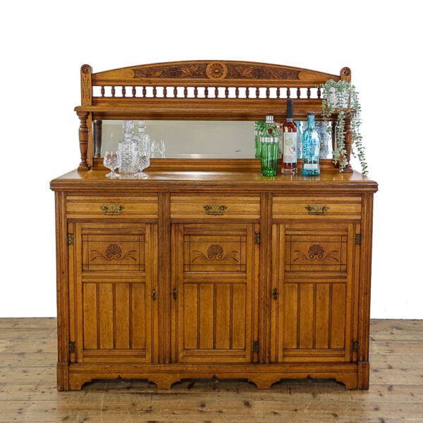 M-5155 Antique Late Victorian Oak Chiffonier Cabinet Sideboard