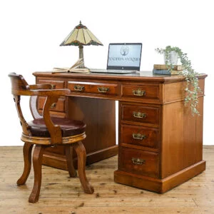 M-5186 Antique Victorian Walnut Pedestal Desk Penderyn Antiques (1)