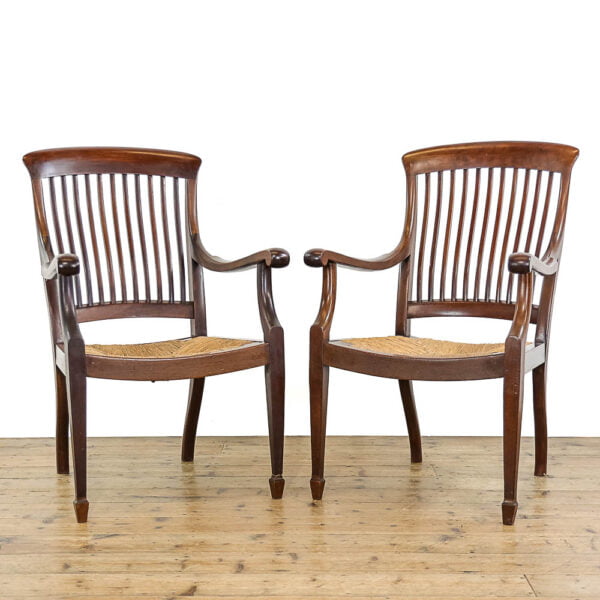 M-5210 Pair of Early 20th Century Mahogany Rush Armchairs Penderyn Antiques (1)
