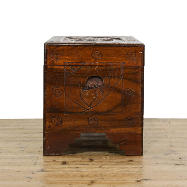 M-5127 Antique Early 20th Century Oriental Carved Camphor Wood Trunk Penderyn Antiques 3