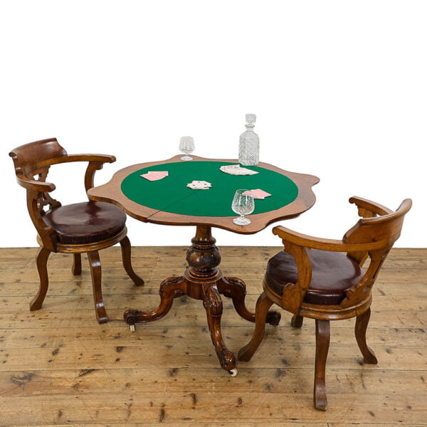M-5189 Antique Mid-Victorian Figured Burr Walnut Serpentine Card Table Penderyn Antiques 1