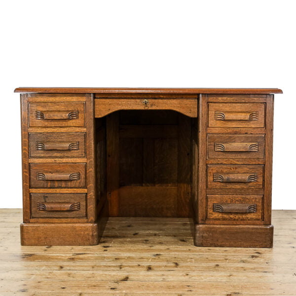 M-5203 Antique Early 20th Century Oak Pedestal Desk Penderyn Antiques (1)