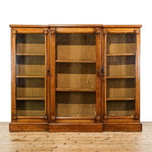 M-5233 Antique Late Victorian Oak Breakfront Glazed Bookcase Penderyn Antiques (1)