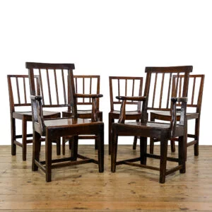 M-5235 Harlequin set of six Antique George III Oak Chairs Penderyn Antiques (1)